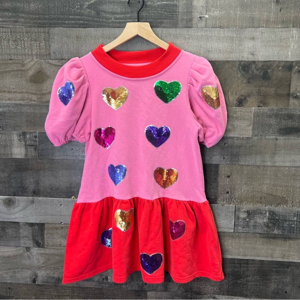 Queen of Hearts Sparkles Pearly Heart Dress in Pink/Multi